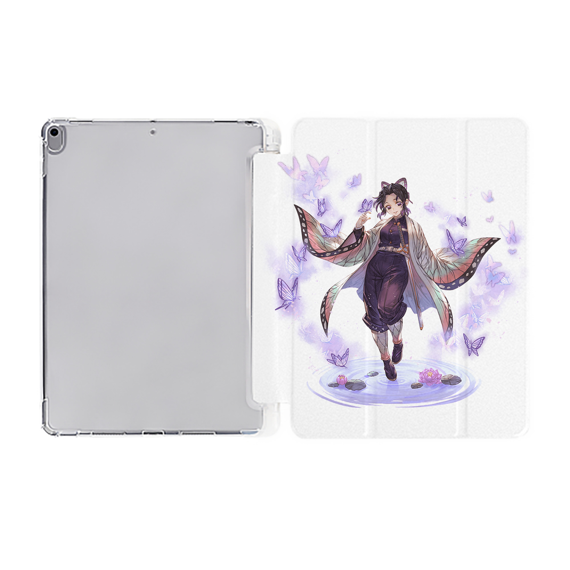 （画像用） 鬼滅の刃（きめつのやいば）蟲柱-胡蝶 しのぶ／こちょう しのぶ Kochou Shinobu IPad ケース ペン収納付き 三つ折りスタンド PUレザー×シリコン 対応機種9.5/10.5/10.9インチ